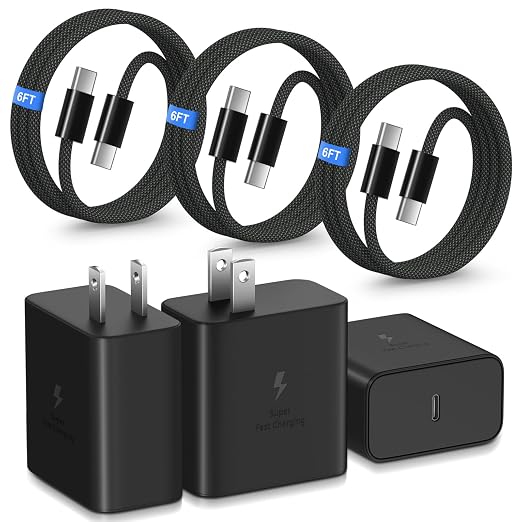 45W Super Fast Charger Type C for Galaxy S26 Ultra USB-C Charger Block with 10ft USB C to C Cable for Galaxy S25 FE S24 S23 Tab S11 S10 Android Phones 3Pack
