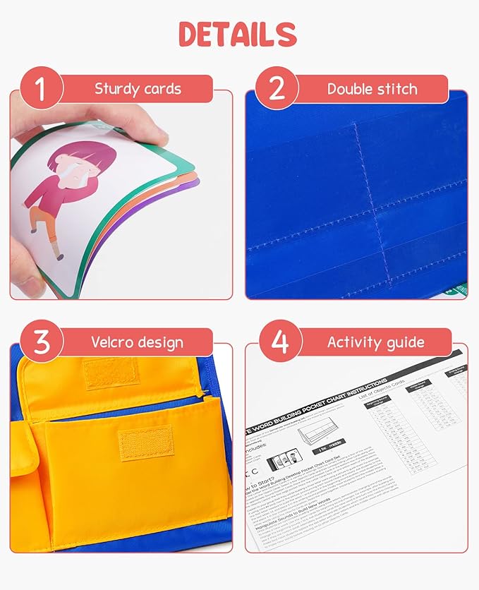 Gamenote Word Building Desktop Pocket Chart Tent Flash Cards Kit - CVC Words Phonics Games Blending Board for Kindergarten Reading and Spelling