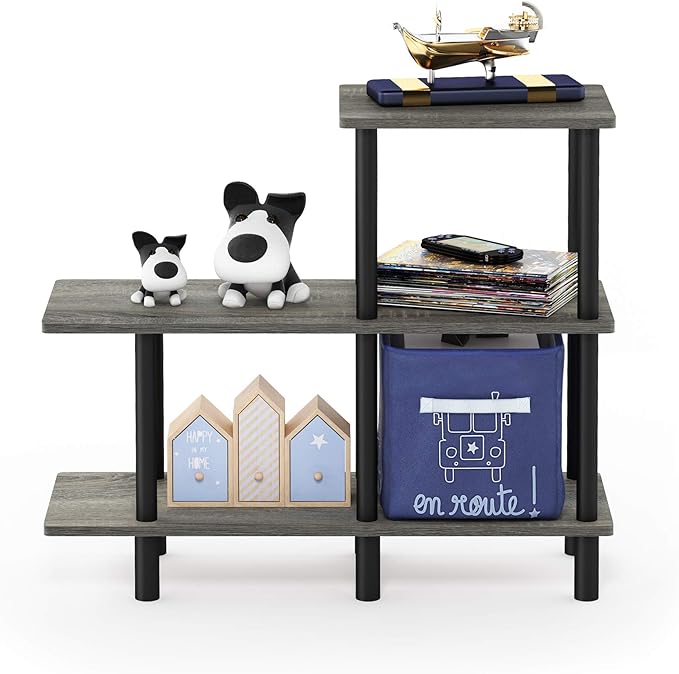 Furinno Turn-N-Tube 3-Tier Cube Ladder Shelf, French Oak Grey/Black