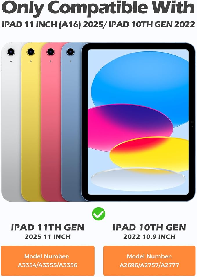 ProCase Kids Case for 11 iPad (A16) &amp 10.9 iPad 10th Gen Black | 180° Adjustable Kickstand with Pencil Holder 3-Layer Heavy Duty Rugged Shockproof Hard Shell Cover