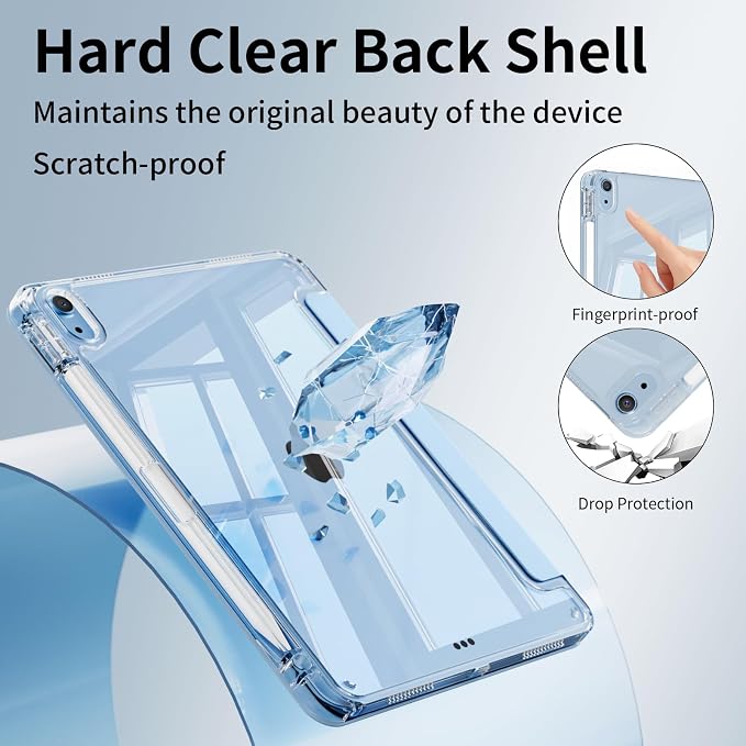 Case for iPad (A16) 11th Gen 11 Inch &amp iPad 10th Gen 10.9 Inch | Lightweight Trifold Stand Cover Clear Hard PC Back Shell with Pencil Holder Auto Sleep/Wake Black
