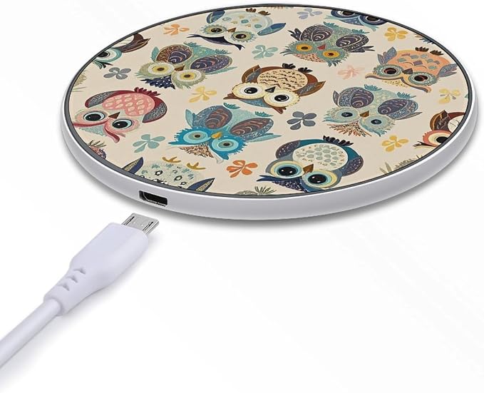 Color Owl Pattern Wireless Charger Portable Fast Charging Pad Lightweight Wireless Charging Pad 10W Slim Charging Station for Phone Charger Mat for Travel Home Office Desk