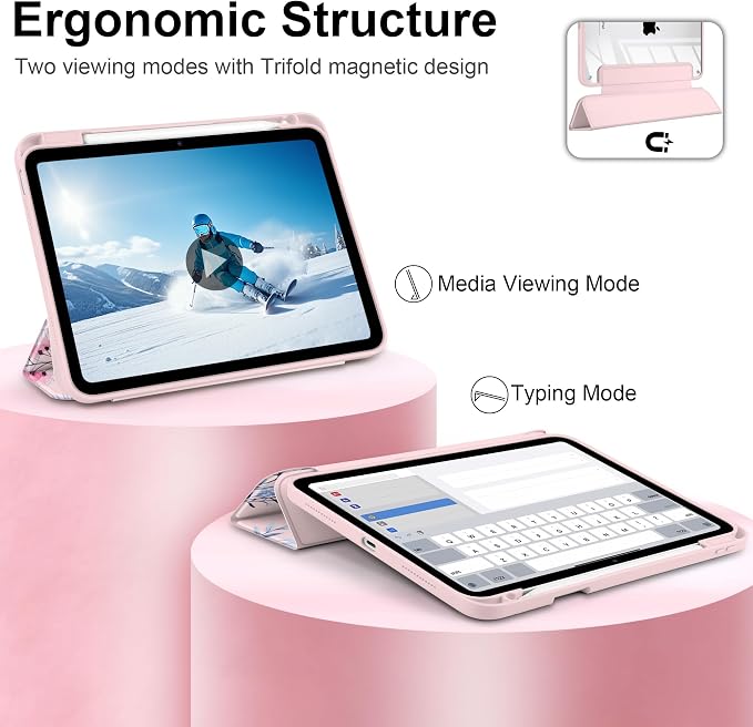 Case for iPad (A16) 11th Generation 11 inch 2025 /iPad 10th Gen 10.9 2022 - Aesthetic Cute Preppy Design Trifold Cover with Soft TPU Bumper Clear Back Auto Sleep/Wake Waves