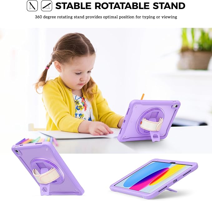 ProCase Rugged Case for iPad A16 11th Gen 2025/iPad 10th Gen 2022 -Black | Heavy Duty Shockproof Rugged Kids Cover with Hand Strap 360 Degree Rotatable Kickstand Protective for iPad 11/10