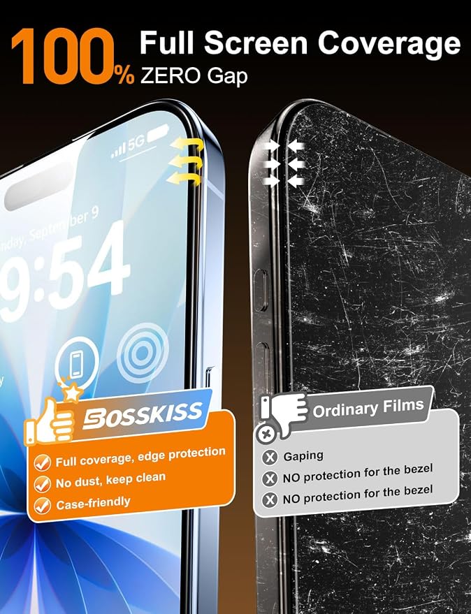 BossKiss for iPhone 11/iPhone XR Screen Protector TOP 9H Hardness Military Grade Shatterproof HD Tempered Glass Full Coverage Anti-Scratch Easy Installation Case Friendly 2 Pack