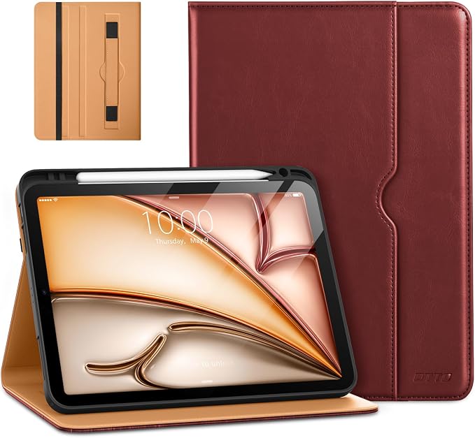 DTTO for iPad Air 11-inch Case M4/M3/M2 (2026/2025/2024) iPad Air 5th / 4th Generation (2022/2020) Premium Leather Business Folio Stand Cover with Pencil Holder - Auto Sleep/Wake Brown