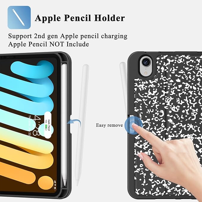 Case for iPad mini 7 (A17 Pro) 2024/Mini 6 2021 8.3-Book Black | Slim Lightweight Folio Stand Case Auto Wake/Sleep Soft TPU Back Cover with Pencil Holder for iPad mini 7th/6th Generation