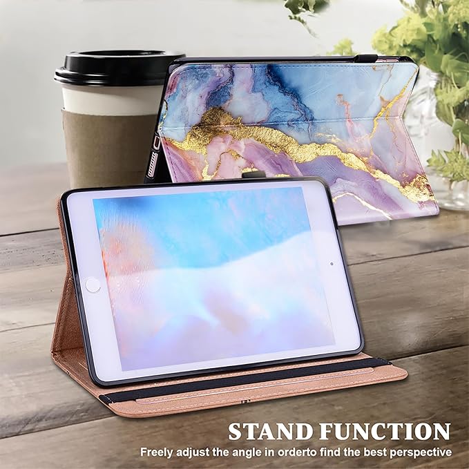 Case for Samsung Galaxy Tab A 10.1 2019 Model SM-T510/T515/T517 Stylus Holder Flip Wallet Leather Shockproof Cover for Galaxy Tab A SM-T510 Case Bicolor Marble