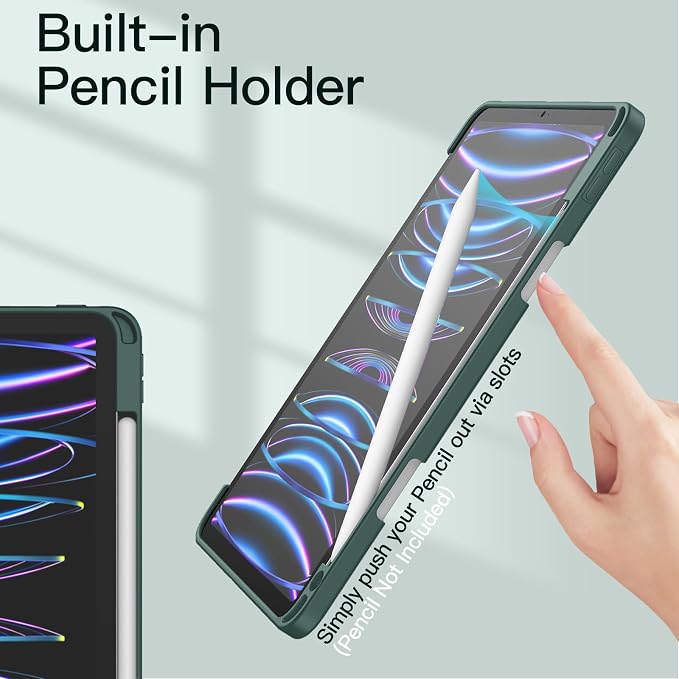 JETech Case Cover for iPad Pro 11 4/3/2/1 Black | For 2022/2021/2020/2018 Model Clear Back Pencil Holder Slim Shockproof Tri-Fold Stand Auto Wake/Sleep
