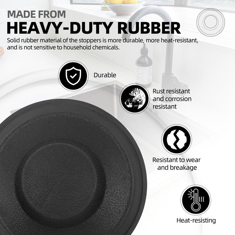 (2 Pack) Exact Replacement for InSinkErator STP-PL/STPPL Black Rubber Sink Stopper for Garbage Disposal – Compatible with Standard 3-1/2" Drains from Kohler, Waste King, Whirlpool, and More