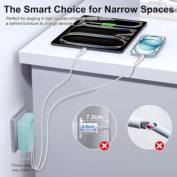 Flat USB Wall PlugTAIFU 65W Flat USB C Slim Wall Charger with 4-Port Charging 3 MacBook Neo simultaneously. Fast Charging Low Profile Block