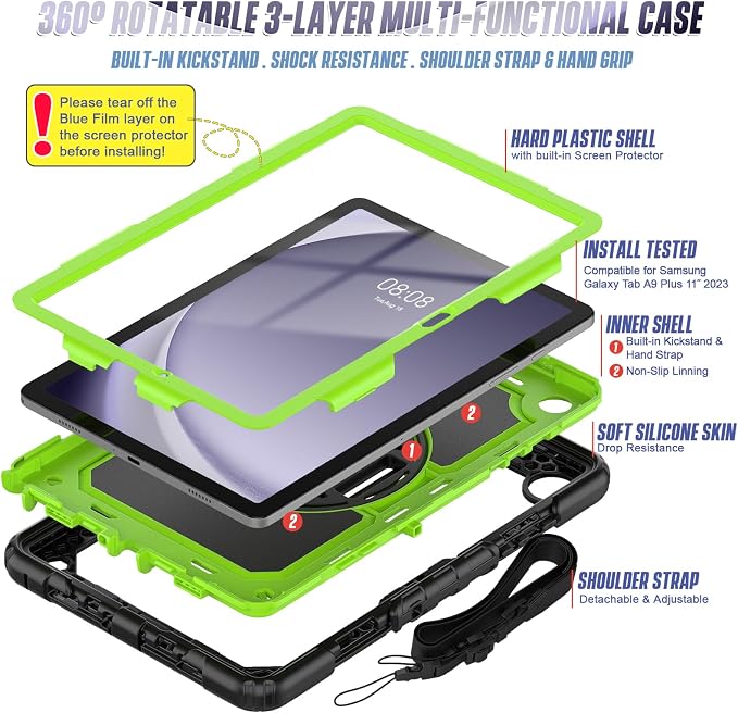 Case Compatible with Galaxy Tab A11 Plus 2026/ A9 Plus 2023 11-Inch Model SM-X230/SM-X236/SM-X238/SM-X210/SM-X216/SM-X218 with Screen Protector Pen Holder Stand Shoulder Strap Handle Grip