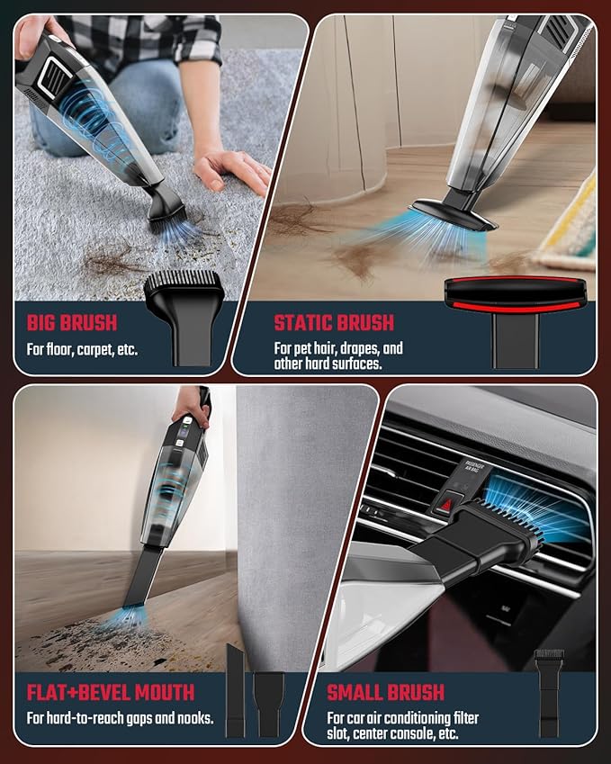 Handheld Vacuum Cordless, 9000PA Strong Suction, 2 Suction Modes, Fast Type-C Charging, Lightweight, Portable Car Vacuum Cleaner for Home Pet Office