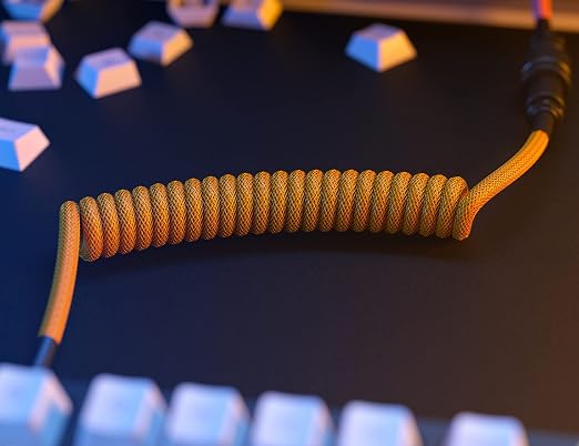 GLORIOUS Coiled Keyboard Cable – Coiled USB C Cable Artisan Braided Cables for Mechanical Gaming Keyboard Coiled Cable - Custom Keyboard Cable (Cobalt Blue)