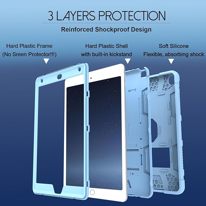 Rantice Case Compatible with iPad 9th Generation Case, iPad 8th Generation, iPad 7th Generation, Hybrid Shockproof Rugged Drop Protective Case with Kickstand for iPad 10.2'' (babybule), LightBlue