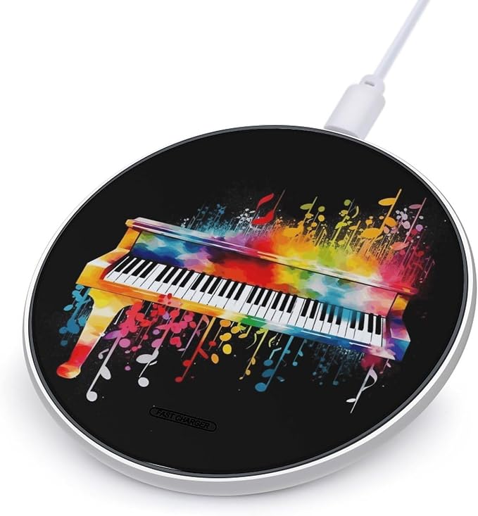 Colorful Piano Keyboard Music Note Wireless Charger with Aluminum Alloy Frame Qi Certified Fast Wireless Charging Pad 10W Charging Station Portable Phone Charger for All Wireless Charging Phone