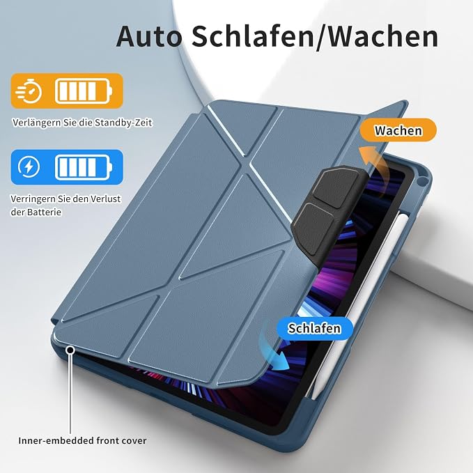 Case for iPad (A16) 11th Gen 11'' 2025/iPad 10th Gen 10.9'' 2022 | Shockproof Protective Cover with Pencil Holder Multi-Angle Stand Clear Back Support Touch ID &amp Auto Sleep/Wake (Black)