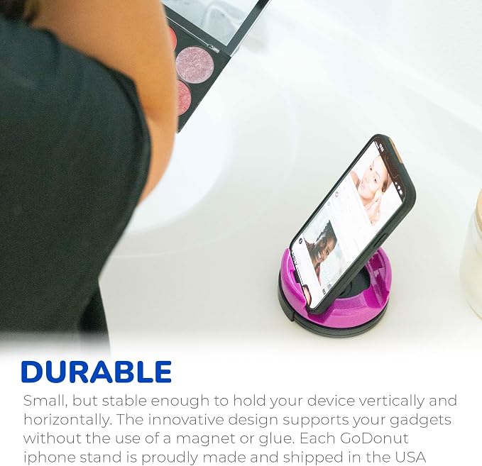 GoDonut Plus+ Glazed Phone Stand (Swivel Base) - Portable Mount Accessory - Charging Port Access - Compatible with Tablet iPhone &amp Most Smartphones - Fuchsia