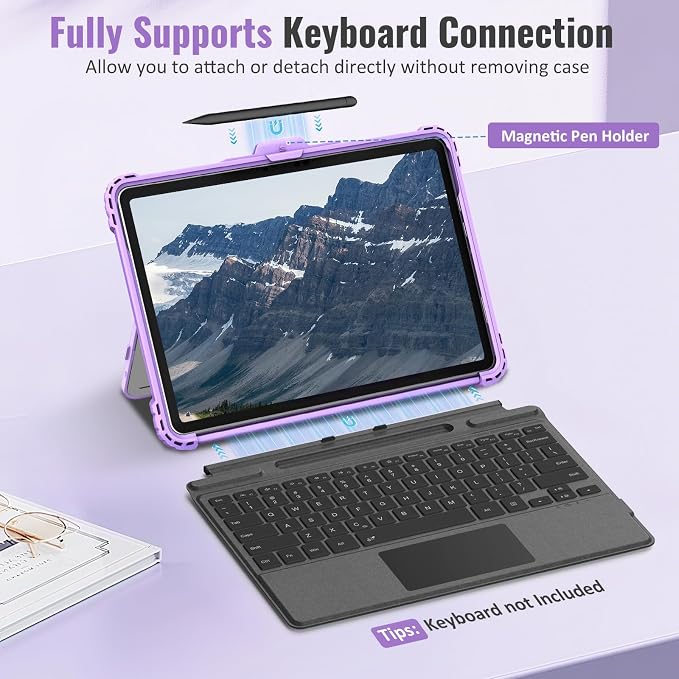 TiMOVO Case for Microsoft Surface Pro 12 Inch 2025 Black | Pen Holder Rugged Clear Back Protective Cover Removable Hand Strap Compatible with Type Cover Keyboard