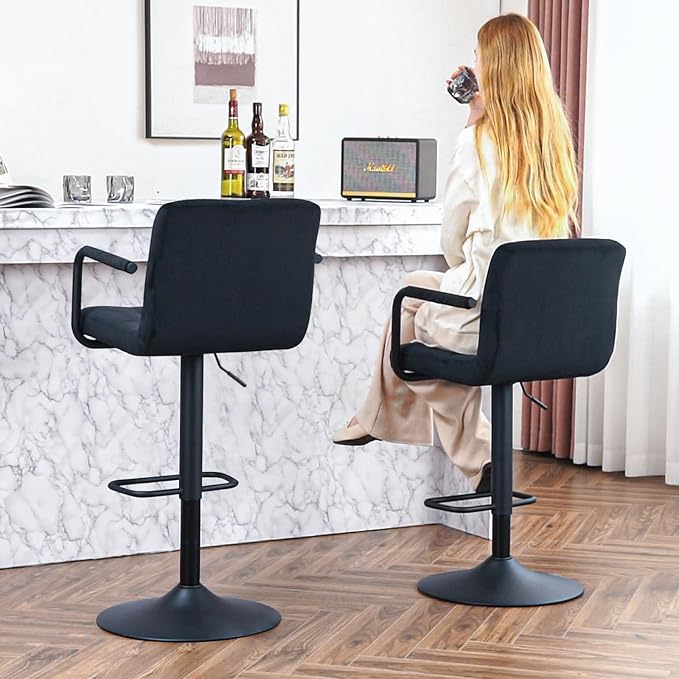 Furnimart Adjustable Bar Stool Swivel Barstools Set of 4 Counter Stools with Armrest and Footrest Upholstered Bar Chairs for Kitchen and Dining Room