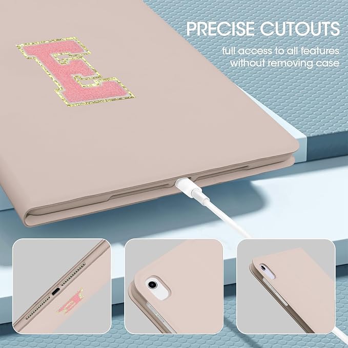 for iPad 9th Generation 10.2 Inch 2021/2020/2019 Case Initial Chenille Letter Suture Personalized for iPad 9th/8th/7th Generation Case with Auto Sleep/Wake Pencil Holder (Black A)