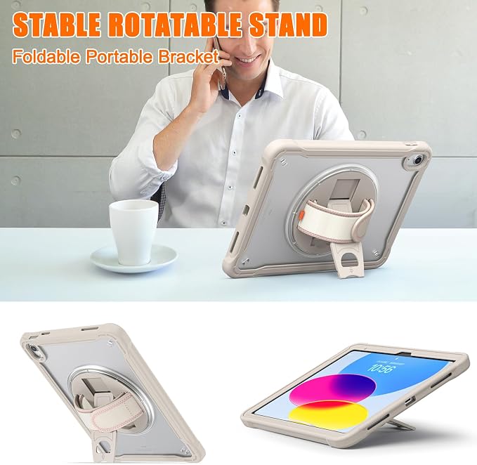 Case for iPad (A16) 11th/10th Generation 2025/2022 11/10.9 inch Rugged Shockproof Protective Cover with Screen Protector 360° Rotating Hand Strap&ampStand Pencil Holder Black