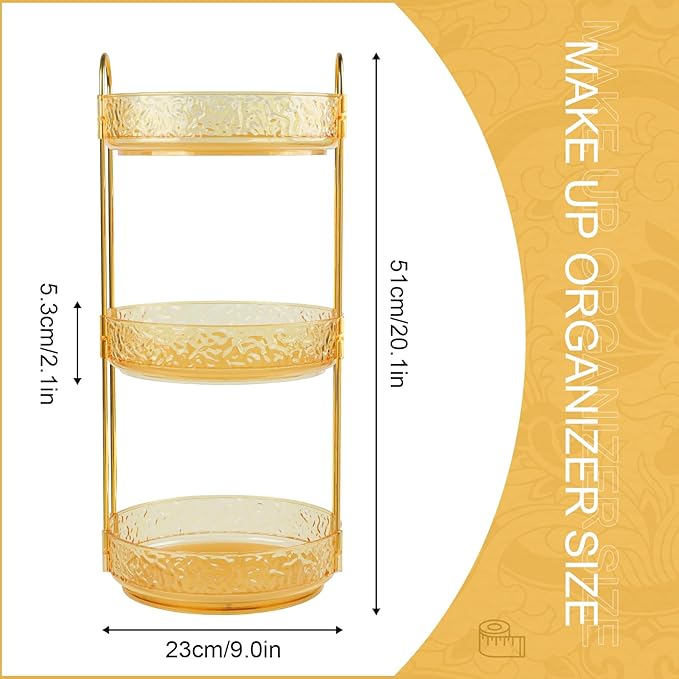 Fangoo 3 Tiers Gold Rotating Makeup Organizer for Vanity, 360 Spinning Skincare Organizers for Dresser Perfume Organizer Large Skincare Make Up Storage Cosmetic Organizer for Bathroom Countertop