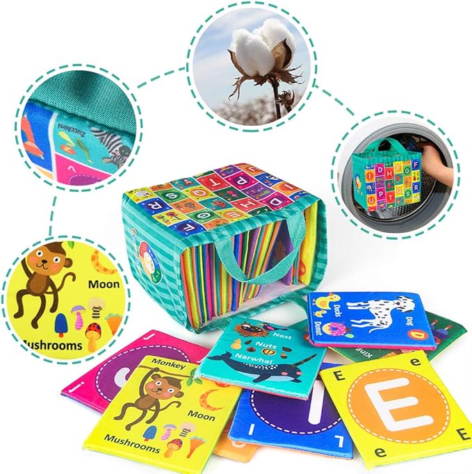 teytoy Baby Soft Alphabet Cards Toys, 26Pcs ABC Alphabet Flash Cards Early Learning Toy with Storage Bag, Washable Soft letter Toy for Toddlers Kids Boys Girls Over 0 Years