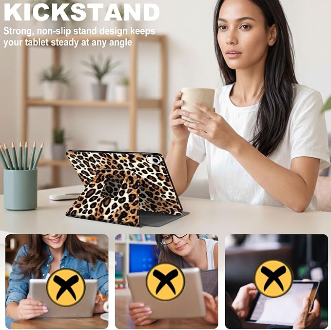 for iPad 11th Generation (A16 2025) 11 / iPad 10th Gen 10.9 2022 Case 360° Rotating PU Leather Stand Cover with Auto Sleep/Wake Shockproof TPU Backl Raccoon Perched