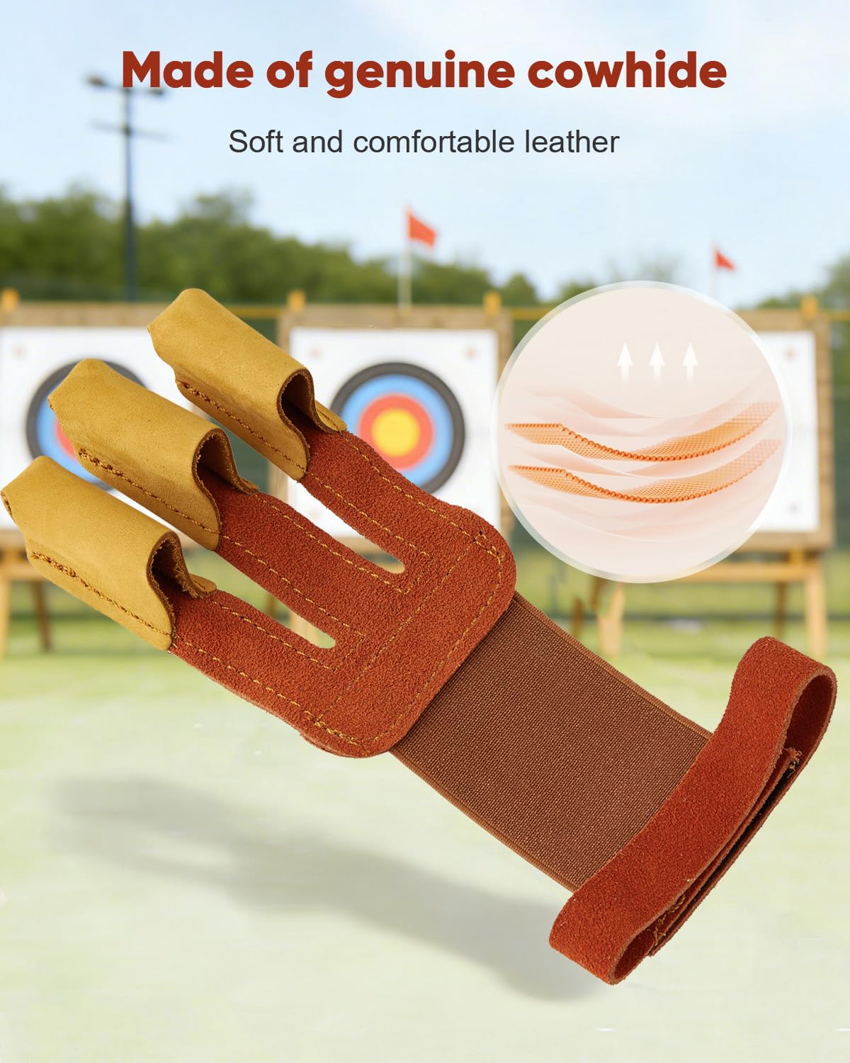 TOPARCHERY Archery Gloves Archery Finger Guard Leather with Adjustable Strap, Suitable for Left and Right Hands