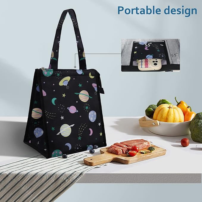 iknoe Lunch Bag Insulated Lunch Bags for Women & Men, 9L Reusable Lunch Tote, Portable Adult Thermal Large Lunch Cooler for Work Picnic Beach (Space Planet)