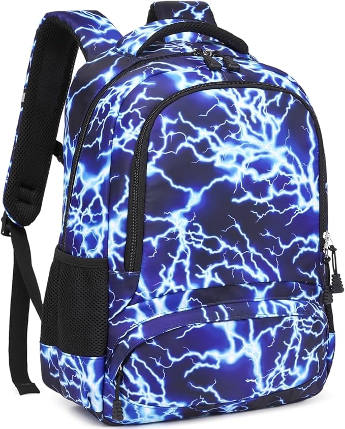 BABUN Backpack for Boys Middle Elementary Set for Kids Bookbag Lightning Laptop School Bags Waterproof With Lunch Box Bag (1-Blue)