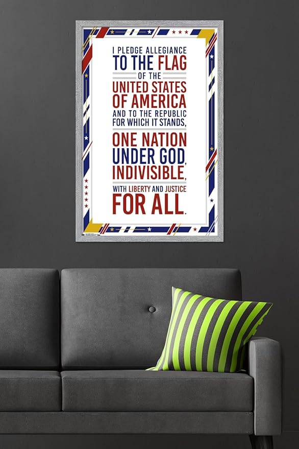 The United States Of America - Pledge Of Allegiance Wall Poster, 34L" x 22.4W", Gray Framed Version