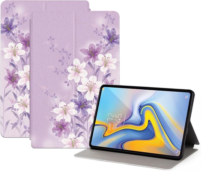 Premium PU Leather Cover for Samsung Galaxy Tab A 10.5 Inch 2018 Model SM-T590/T595/T597 Shockproof Protective Case with Folding Stand and Auto Wake/Sleep Black Flowers