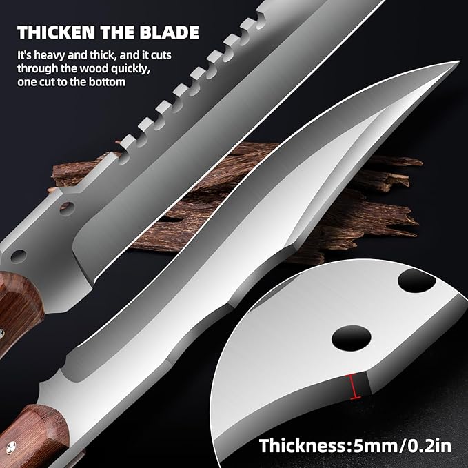 Outdoor Short Machete with Sheath for Cutting Trees, for Yard Work and for urvival Machete Ideal for Gardening,Camping, Fishing, Hunting, Bushcraft