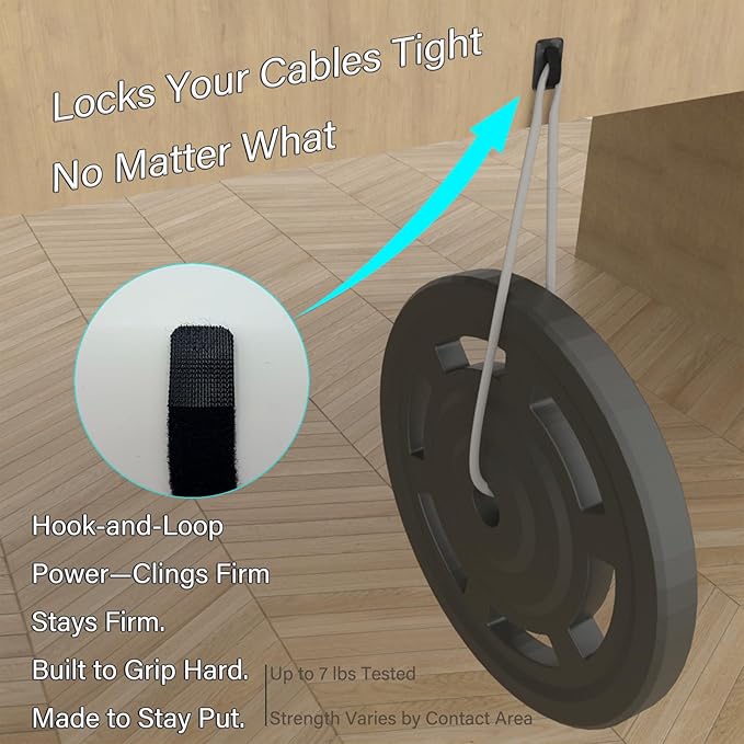 Under Desk Cable Management, Adjustable Hook and Loop Cord Ties, Reusable Wire Organizer, Low-Profile Cable Hider for Cord Management System (15)