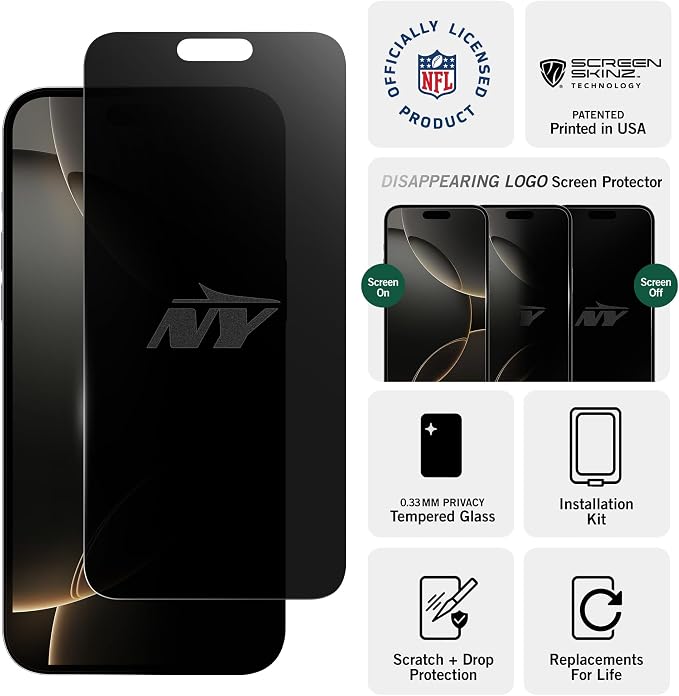 NFL Arizona Cardinals Privacy Screen Protector As Seen on Shark Tank Tank for iPhone 17 w/ Disappearing Design - Scratch-Resistant Glass Protector - Easy-Install Screen Guard w/ Disappearing Design (I