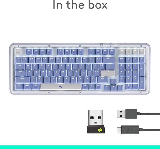 Logitech Alto Keys K98M Wireless Mechanical Keyboard, Customizable Keyboard with Vibration Absorbing Gasket, Backlit Keys, Bluetooth, USB-C Charging, for PC, Mac, Laptops - Lilac