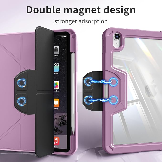 Case for iPad (A16) 11th Gen 11'' 2025/iPad 10th Gen 10.9'' 2022 | Shockproof Protective Cover with Pencil Holder Multi-Angle Stand Clear Back Support Touch ID &amp Auto Sleep/Wake (Black)