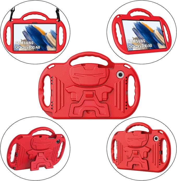 AVAWO Kids Case for Samsung Galaxy Tab A8 10.5 Inch 2021 (SM-X200/X205) With Strap Light Weight Shock Proof Handle Stand Black