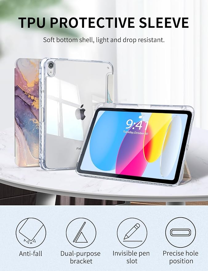 Case for iPad A16 11th/10th Generation 2025/2022 10.9 Inch Slim Trifold 10th Clear Back Transparent Cover with Pencil Holder &amp Auto Sleep/Wake Cover