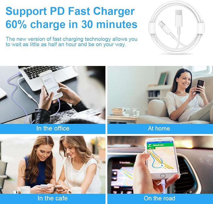 iPhone Charger Fast Charging 3+3Pack 20W USB C Charger with Lightning Cable | For iPhone 14/13/12/11/Pro/Pro Max/Mini/Xs Max/XR/X iPad