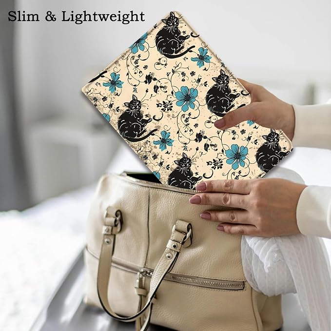 Case for Samsung Galaxy Tab A11 + Plus/A9 + Plus 11 Inch 2025/2023 Ultra-Thin Multi-Angle Protective Cover with Auto Sleep/Wake Black Cat and the Blue Flower