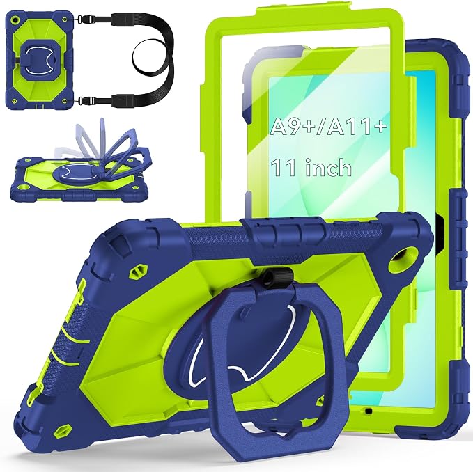 Case for Samsung Galaxy Tab A9 Plus 11 Inch 2023 Ubearkk Rugged Case for Samsung Galaxy A9+ Tablet SM-X210/X216/X218 with Screen Protector 360 Rotating Stand Shoulder Strap Pen Holder Black