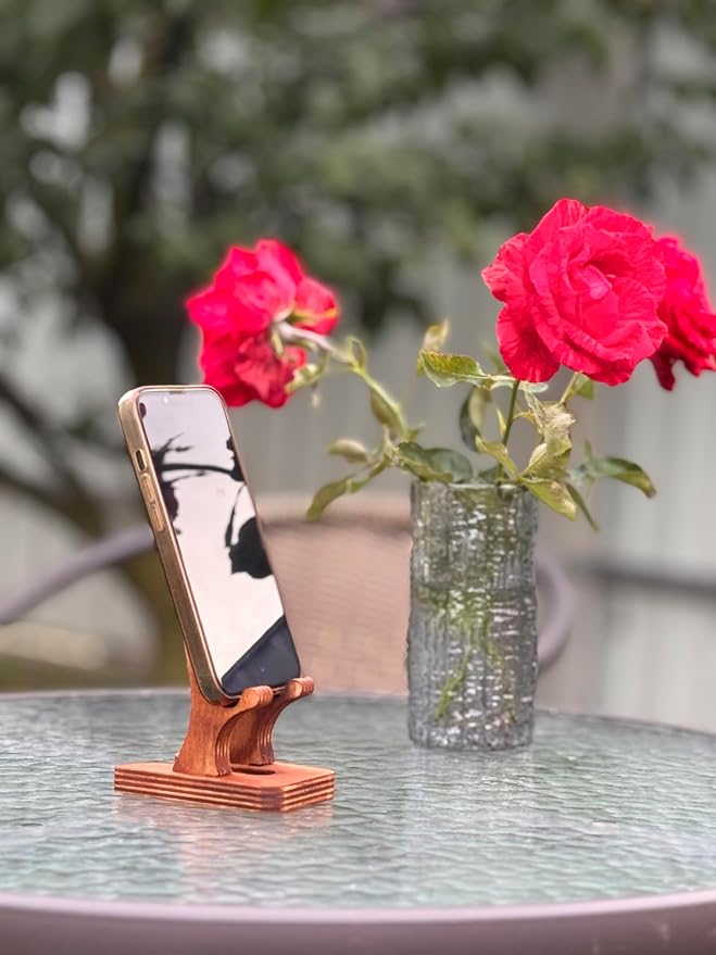 Rostmary Wooden Cell Phone Holder Tablet Stand for Desktop – Ideal for iPhone iPad Samsung Tablet PCs eReaders Artwork Make-up Mirror Photo Frame Stand – Lightweight Docking Station