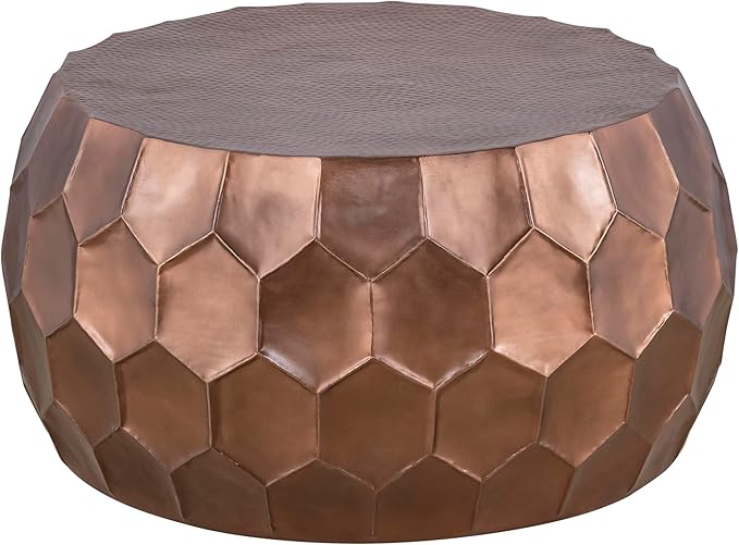 CT101 Modern Contemporary Round Aluminum Material 32" Coffee Table, Farmhouse Table with Glossy Diamond-Patterned Base Antique Copper
