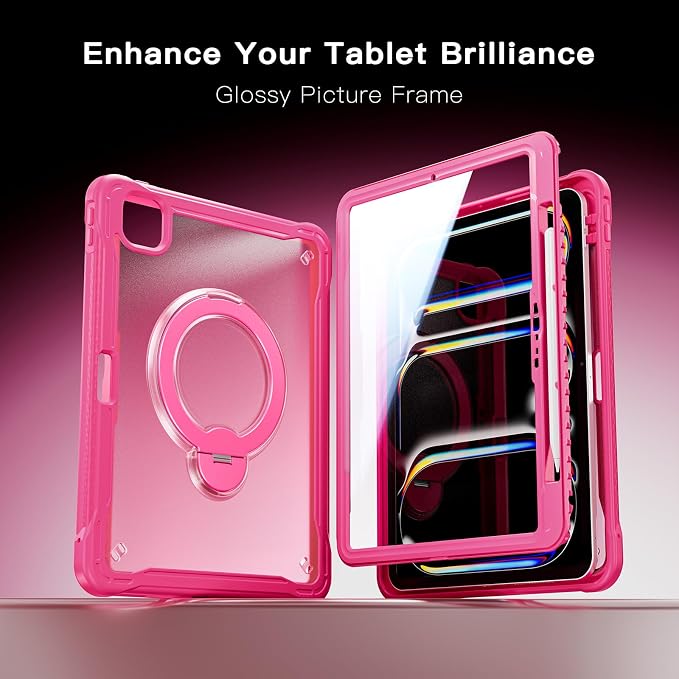Lunivop Compatible with iPad Pro 11 Inch Case (M5/M4) 2025/2024 with 360° Rotating Aluminium Stan Stand Built-in 9H+ Hardness Screen Protector Military - Grade Tablet Cover Black