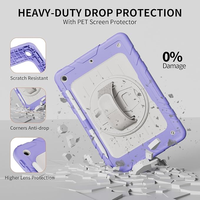 Case for iPad 9th/8th/7th Generation-Built-in Screen Protectorwith Pencil Holder&amp360°Rotating Hand StrapShoulder StrapCase for iPad 10.2 inch 2021-2019(Black)