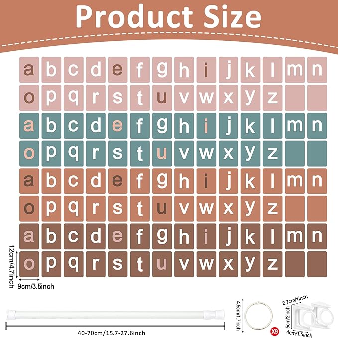 Boho CVC Word Builder with 117 ABC Alphabet Flash Cards Phonics, Adjustable CVCC & CCVC Flip Charts with Holder Spelling Game Bulletin Board Letters for Home Wall Decor Supplies