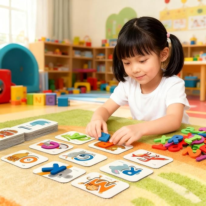 Alphabet Flash Cards, Numbers and Alphabets Flash Cards Set, Wooden Letters Number Blocks Sight Words Matching Game Toddler Preschool Learning Activities Toys for Preschool Kids Age 4 Year Over